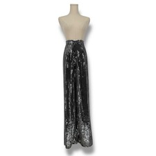 House of CB Silver Sequin Beaded Flare Pants, High Waist Fits XS-S