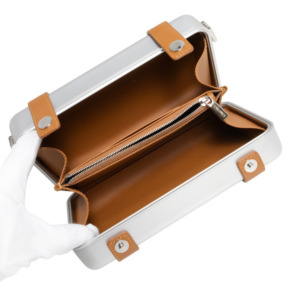 Rimowa Personal Crossbody Aluminum Full-Grain Leather Silver Brown