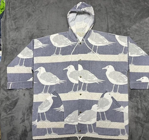 Michigan Rag Co Seagulls Hooded Jacket Snap Anorak L/XL Made In USA 80’s Vtg - product listing photo