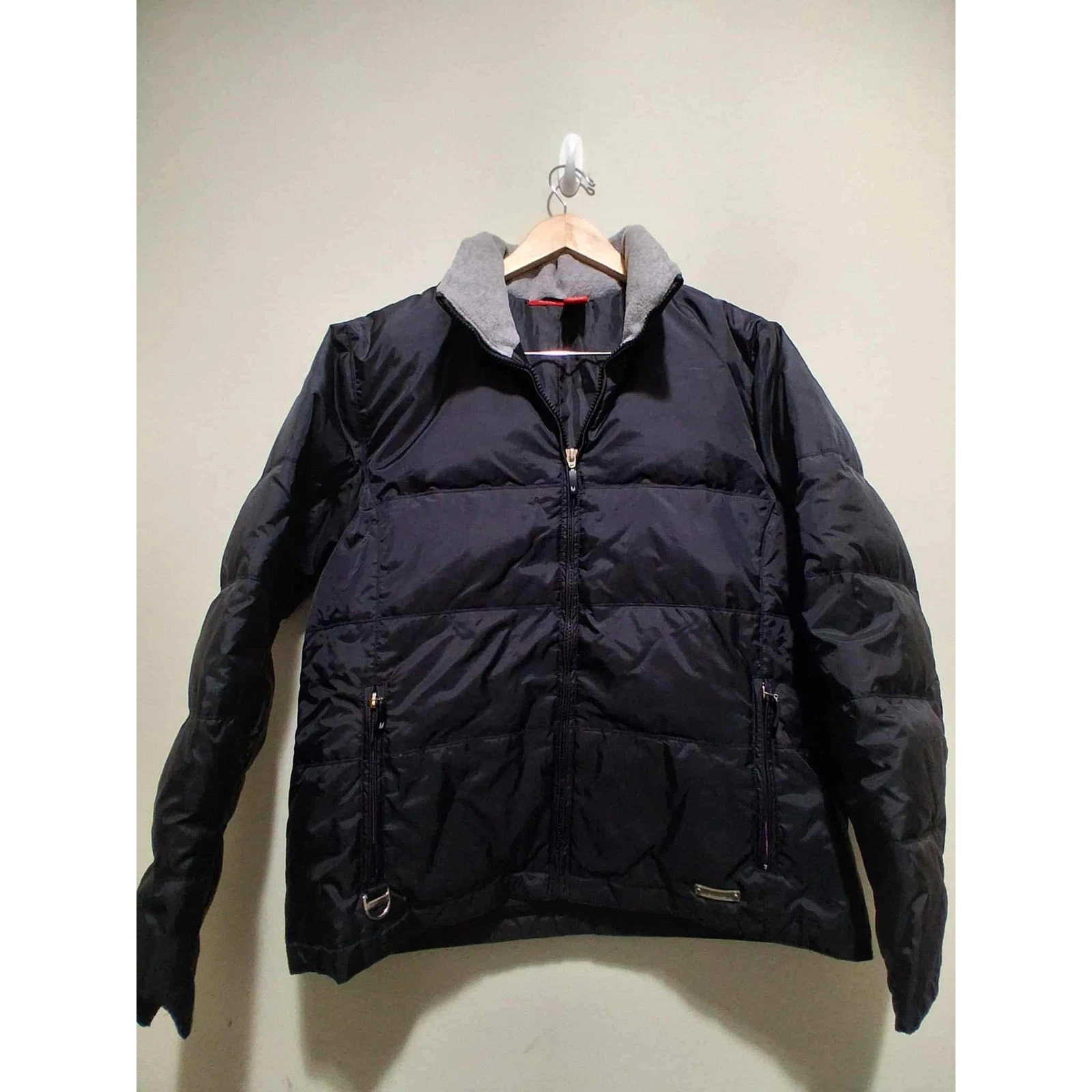 Mossimo Black Feather Down Puffer Jacket Medium Gray Collar Winter Warm Coat Y2k