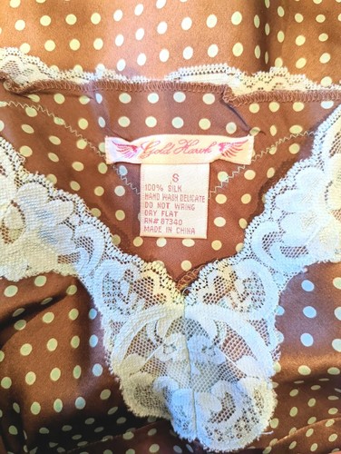 Gold Hawk Silk Camisole polka dot and blue lace NWOT small - Picture 7 of 7