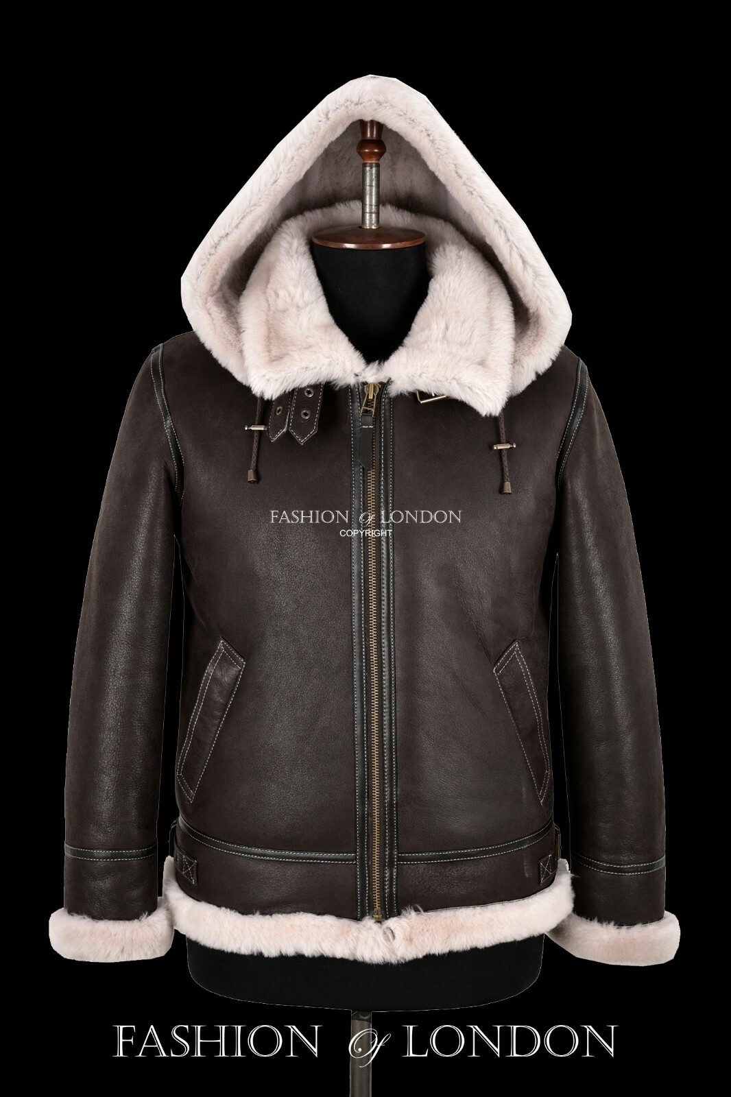 ALTRA Giacca volante uomo Real Shearling Sheepskin Aviator RAF classica B3 marrone bomber