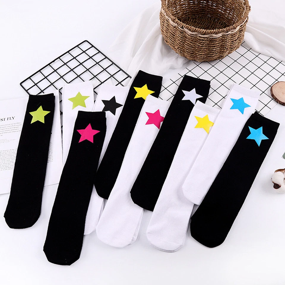 Calcetines calentadores de piernas largas para niños calcetines negros blancos calcetines suaves hasta la rodilla Foto 3 de 4