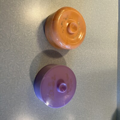 2 Vintage Bourjois Bathroom Powder Containers, On The Wing And Folies Bergere 