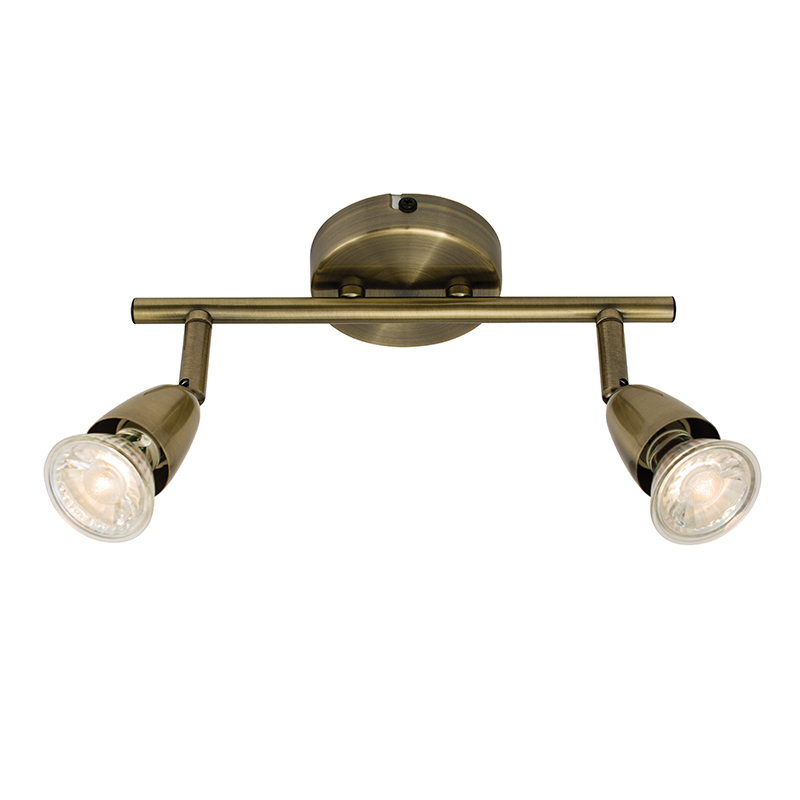 Antique Brass 2 Way GU10 Bar Double Spotlight Ceiling Spot Light Halogen or LED
