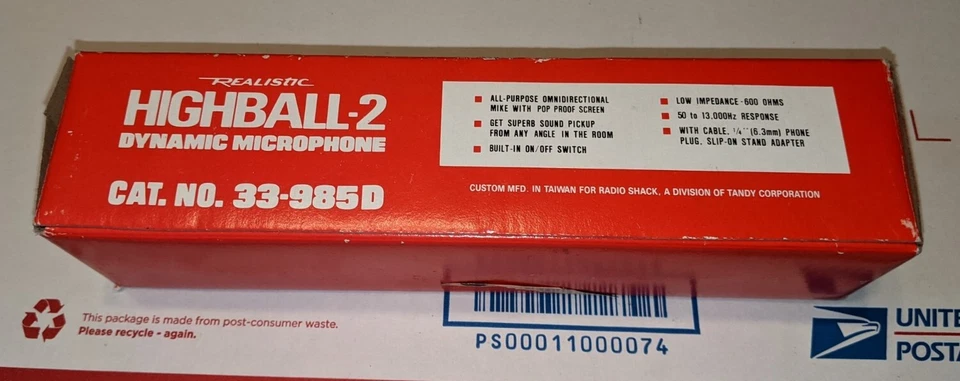 Vintage Realistic Highball 2 Dynamic Microphone #33-985D New In Box - Image 3 of 4