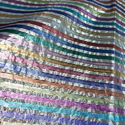Tablecloth Rainbow Sparkling Pastel Metallic Lurex Fabric Nine Foot Diameter - Picture 2 of 6