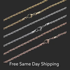 Stainless Steel Gold Plated Rope Chain 3mm Hip Hop Jewelry Unisex Men Women
