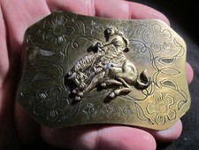 VINTAGE BRONCO HORSE RIDER BELT BUCKLE GW9