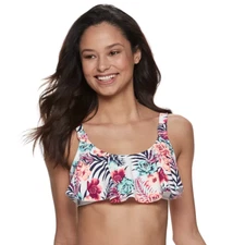 SO Juniors Medium 7-9 Mix & Match Tropical Floral Flounce Swim Bikini Top 1389