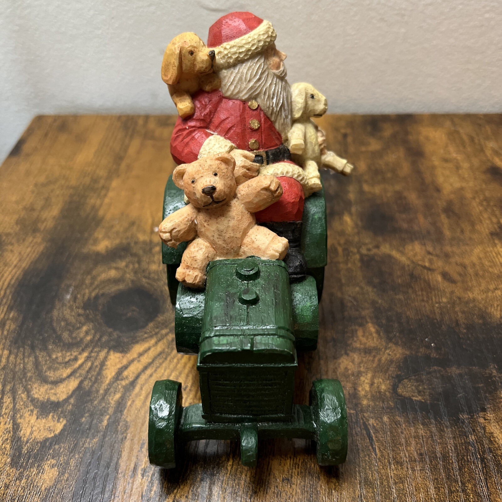 Santa On A Green Tractor With Animals , Christmas Figurine