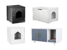 18.9''/29.8''/35.8'' Wooden Cat Litter Box Enclosure Cabinet Cat Bathroom House