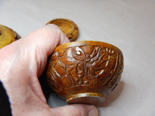 ANTIQUE CHINESE CARVED STONE CENSER LIDDED BOWL SUN DRAGON 300 GRAM 9cm HIGH - Picture 10 of 14