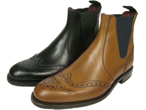 Botas de barco Loake Hoskins Chelsea Budapester Brogue negras y bronceadas whisky marrón - Imagen 1 de 10