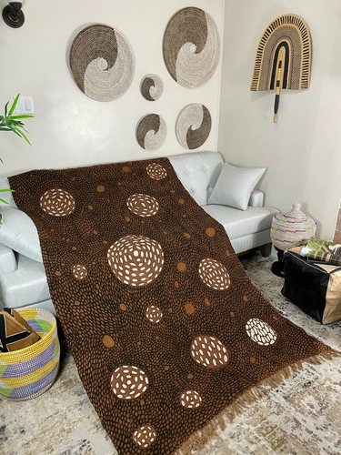 Kalo Brown Handmade Mudcloth Segou Blanket Bogolan Textile Bedsheet Boho Decor - Picture 3 of 8