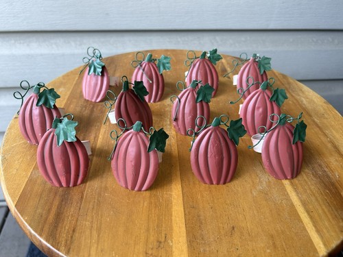 Vintage Pumpkins Thanksgiving Fall Hand Painted Metal Napkin Rings 2"-Set Of 12