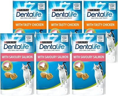 Dentalife Dental Treats for Cats Chicken 40g x 3 and Salmon 40g x 3 Bundle of 6