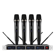 4 Channel UHF Church Wireless Microphone System 4 Vocal Mic True Diversity Black