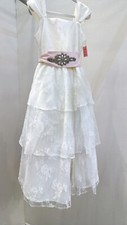 Flower Girl Dress Size 6 Ivory Three Tiered Lace Skirt with Bling Sash and Bow