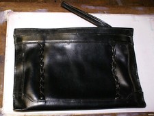 Vintage Genuine Black Leather Clutch Purse 1970 / 80's B