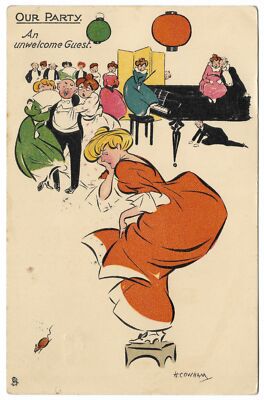 Unsere Party Ein unwillkommener Gast von Hilda Cowham Poststempel 1907 - Tuck Humorvolle Maus