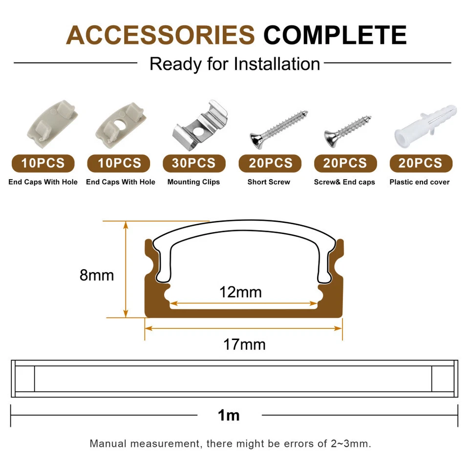 10M LED Profil Aluprofil Alu Leiste Schiene Profile f LED-Streifen Eloxiert - Bild 2 von 4