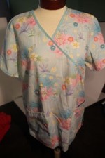 Scrub Top Disney Tinkerbell Small Blue Medical Uniform Nurse Vet Shirt Women's