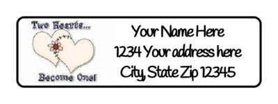 Aufkleber Adresse Wunschtext two Hearts become one O33|32-Sticker Etikett-6x3cm