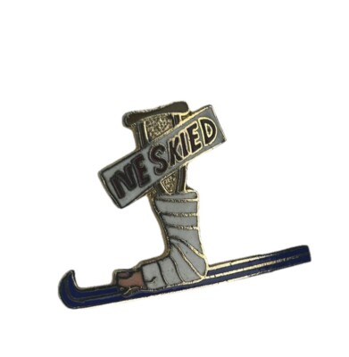 Vintage Enamel Lapel/Hat Pin - I've Skied! (AT Designs, RARE, Broken Leg/Crutch)