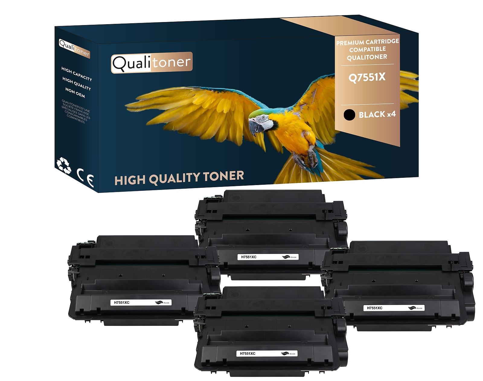 Toner noir Q7551X compatible Qualitoner pack x4 pour éviter les pannes d'impression laser