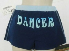 NWT 2 TONE SHORTS w/DANCER on BACK CHILD Ladies FAUX DRAWSTRiNG NAVY Cottnspandx