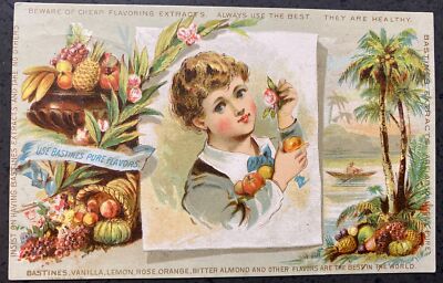 VICTORIAN TRADE CARD BASTINE s FLAVORING EXTRACTS- Colburn Manchester NH