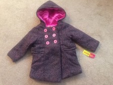 Penelope Mack Pink Tweed Hooded Lined Button Front Coat Jacket Size 3T NEW