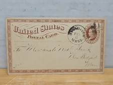 UX-3 postal card 1875 MASSASOIT NATIONAL BANK.  