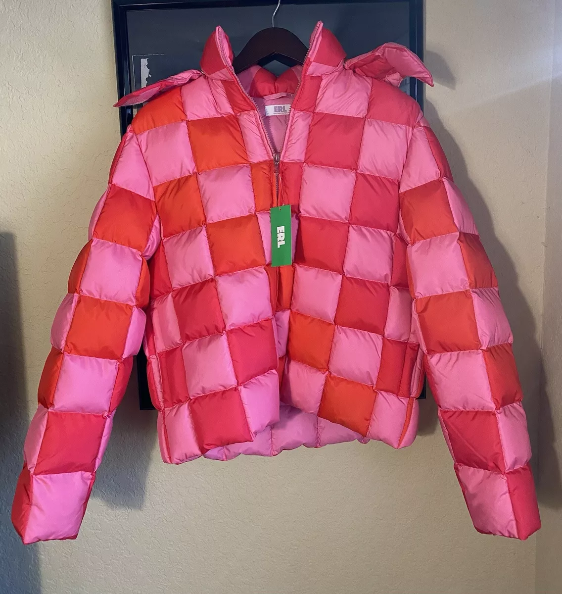 $1135 ERL Checked Gradient Quilted Puffer Jacket Small | eBay