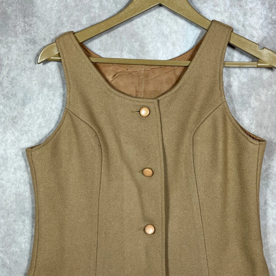 Chaleco de Colección Años 40 100% Lana Mujer Pequeño Marrón Paja Botón Bolsillos Delanteros Foto 2 de 4