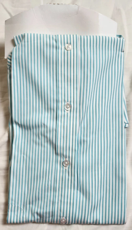 Camisa Faconnable Abotonable Para Hombre Verde Rayas Talla 4 16R 100% Algodón Foto 3 de 4