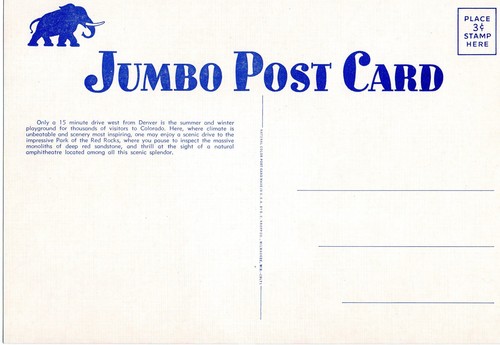 ANFITEATRO NATURAL PARQUE DE LAS ROCAS ROJAS DENVER, POSTAL CO-JUMBO 7X10" - Imagen 2 de 2