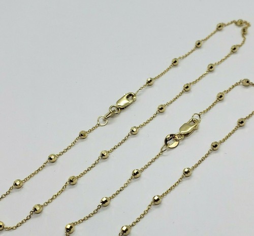 14K Solid Yellow Gold Station Ball Bead Rolo Bracelet Anklet 2mm 4mm 7" 10" - Picture 5 of 24