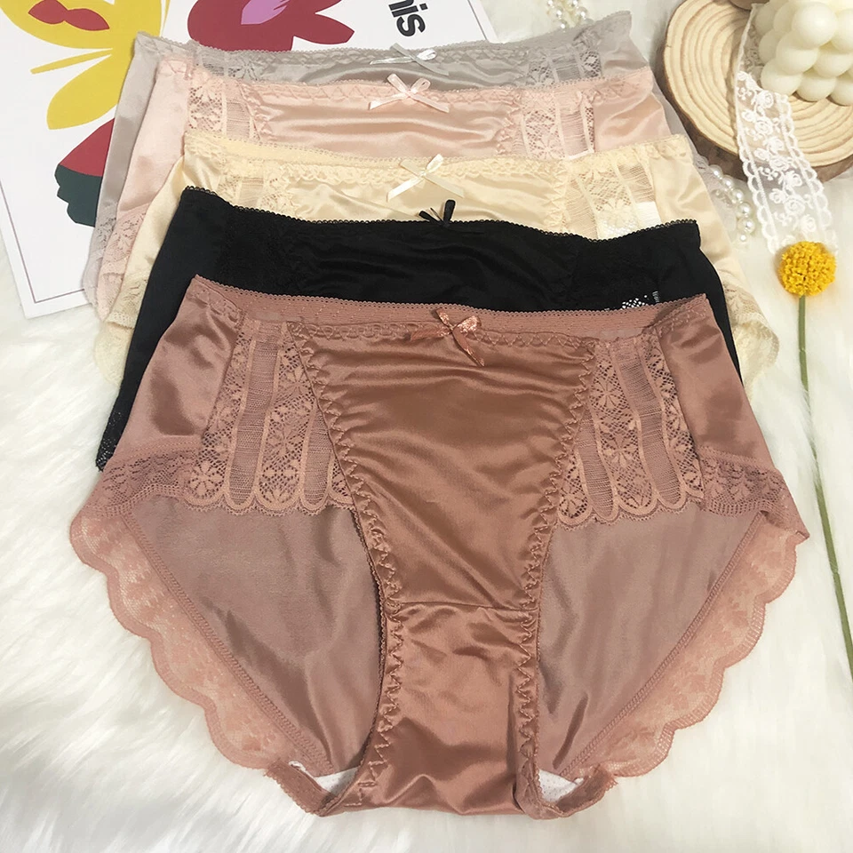5 Pack Lot Women Satin Panties Sexy Brief Underwear Sheer Lace Vintage Lingeries - Image 2 of 4