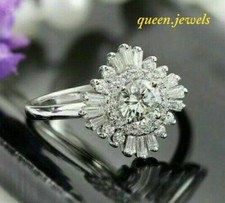 2.12CT Round Cut Lab-Created Diamond Wedding Cluster Ring 14K White Gold Finish