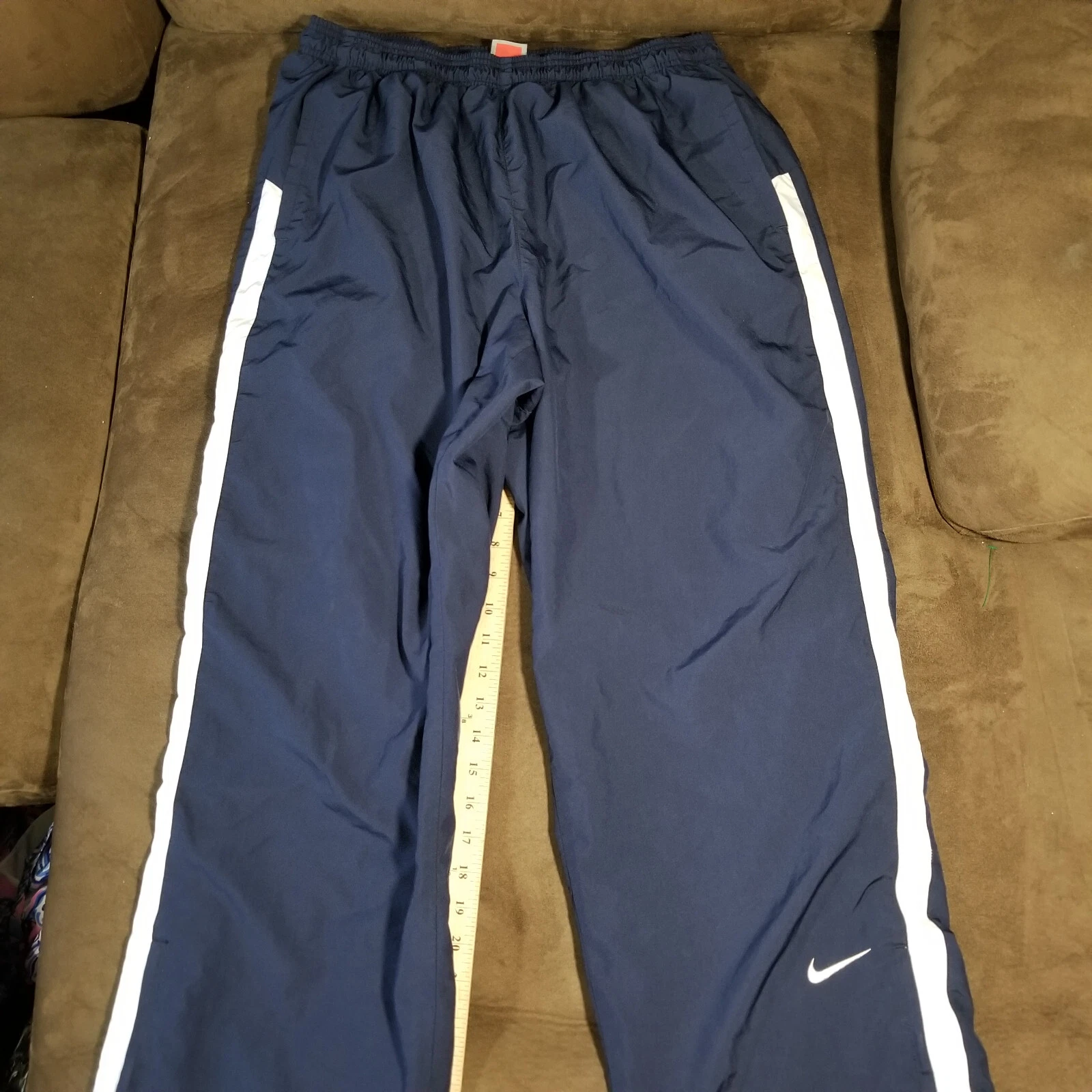 NIKE SOFT SHELL OVERSIZED TRACK PANTS LINED STRIPED WIDE LEG SNAP ANKLE LARGE