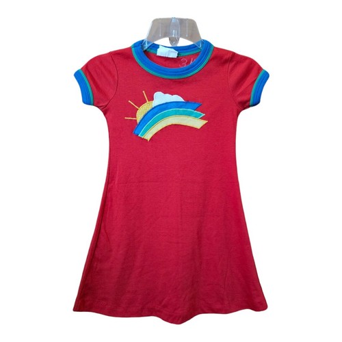 Vtg The Frog Pond Dress Girls Size 6X Red Rainbow School Colorful 70s