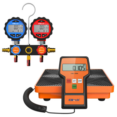 Elitech LMC-100A+ Refrigerant Charging Scale HVAC+ DMG-3 AC Manifold Gauge Set