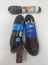 2-Pack, Indoor Electrical Extension Cord, 15 Foot, 3 Outlets on End, Brown UL