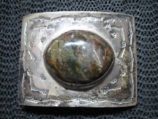 STERLING SILVER SOUTHWESTERN STONE HIPPIE BELT BUCKLE VINTAGE HANDMADE 81g