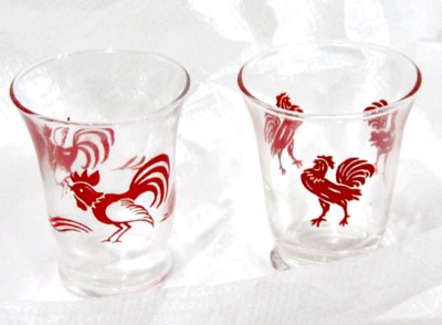 Libbey Red Rooster Clear 3'' Flared Juice Double Shot Glass Set of 2 Different