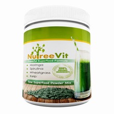 Pure Organic Powder SuperFood Mix - Moringa Spirulina Wheatrgrass Kelp - 4oz