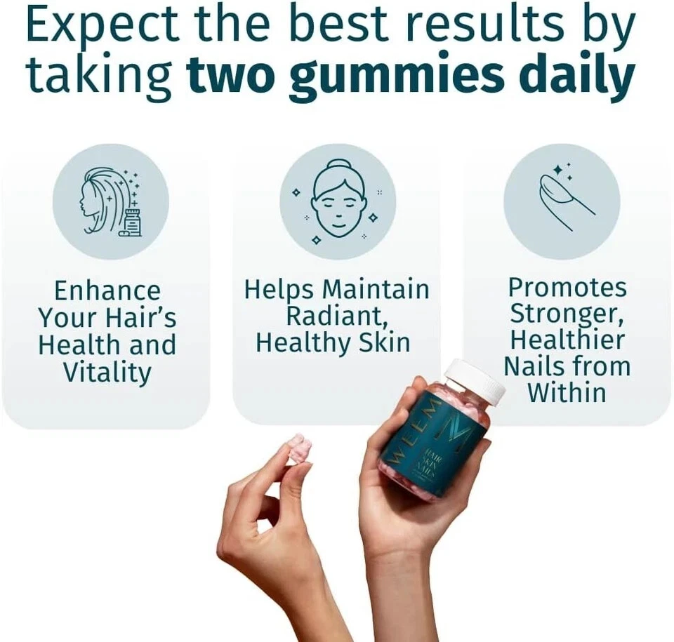WEEM Hair Skin and Nails Gummies - Supports Healthy Hair - Vegan biotin Vitamins - Image 3 of 4