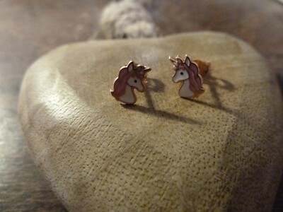 Earrings - Stud Earrings - Rose Gold Plated - Unicorn - 925 Silver Set of 2 - NEW
